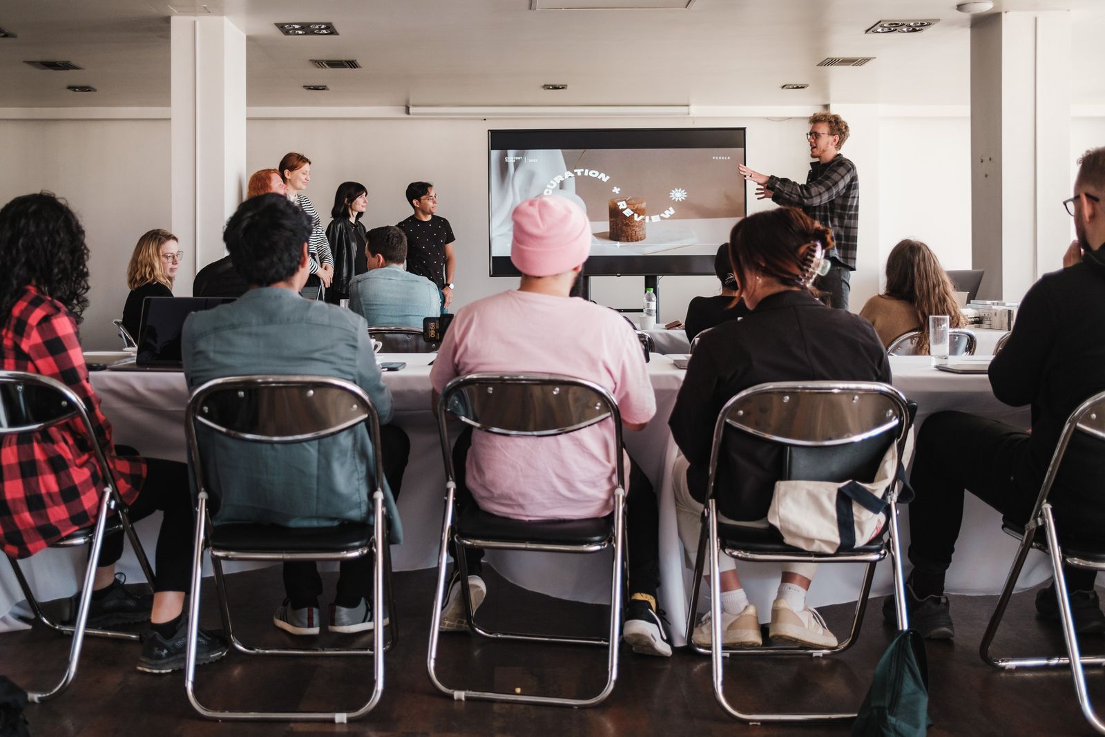 Participants practise in a presentation workshop
